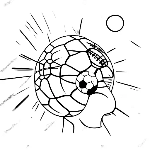 A football breaking through the barriers of reality tattoo design idea