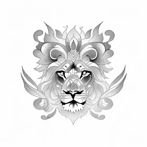 Lion, flores, Phoenix  tattoo design idea