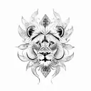 Lion, flores, Phoenix  tattoo design idea
