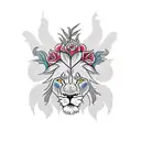 Lion, flowers, Phoenix  tattoo design idea