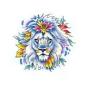 Lion, flowers, Phoenix  tattoo design idea