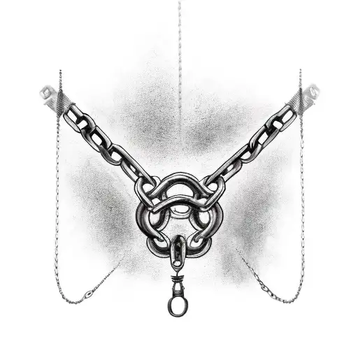 chains wrapped around arms with the blade of chaos at the tip tattoo design idea