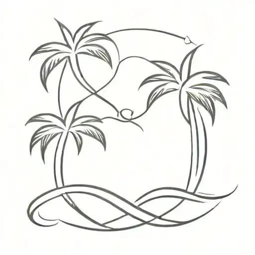 2 palm trees intertwined with an infinity sign as the waves tattoo design idea