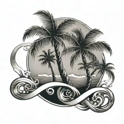 2 palm trees intertwined with an infinity sign as the waves tattoo design idea