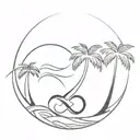 2 palm trees intertwined with an infinity sign as the waves tattoo design idea
