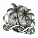 2 palm trees intertwined with an infinity sign as the waves tattoo design idea