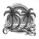 2 palm trees intertwined with an infinity sign as the waves tattoo design idea