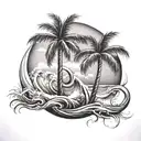 2 palm trees intertwined with an infinity sign as the waves tattoo design idea