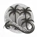 2 palm trees intertwined with an infinity sign as the waves tattoo design idea