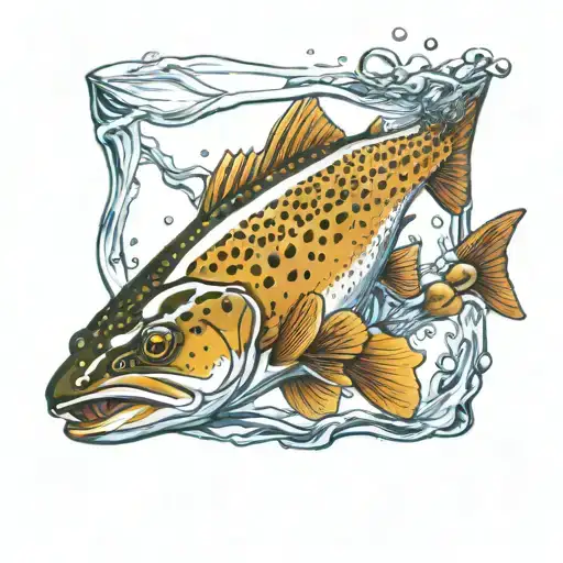 brown trout drinking Pabst blue ribbon tattoo design idea