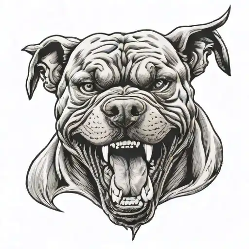 Angry pitbull dog showing devil teeth tattoo design idea