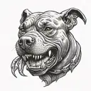 Angry pitbull dog showing devil teeth tattoo design idea