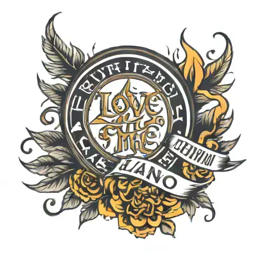 ring of fire with the text love is all around me  tattoo design idea