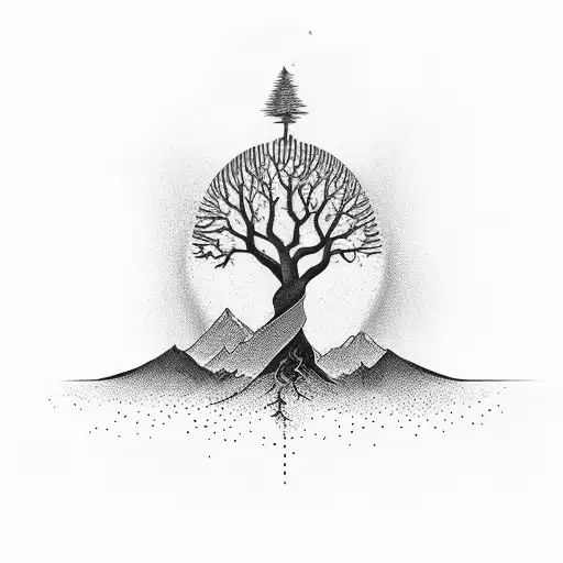 hourglass with tree half sleeve tattoo design idea