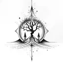 hourglass with tree half sleeve tattoo design idea
