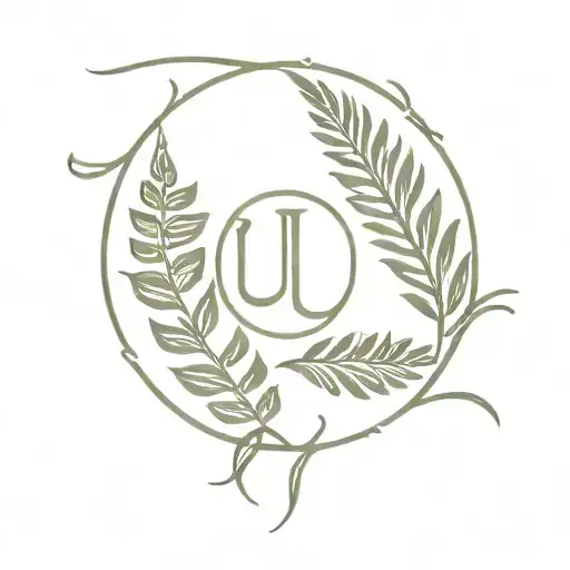 Ubuntu word integrated with adinkra Aya fern leaf tattoo design idea