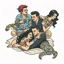 four people on a bed tattoo design idea
