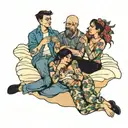 four people on a bed tattoo design idea