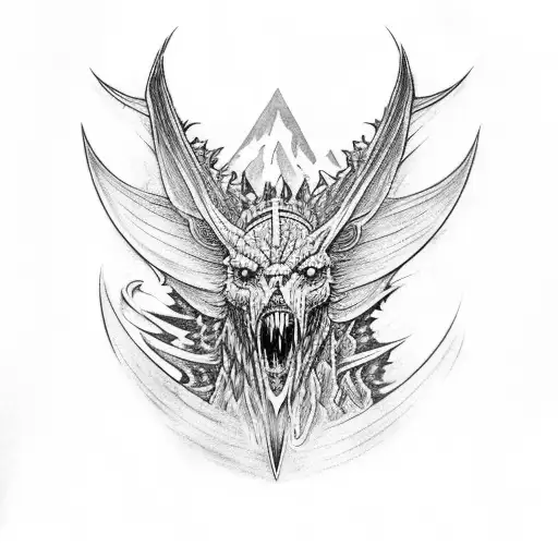 full back piece with references of lord of the rings and game of thrones tattoo design idea