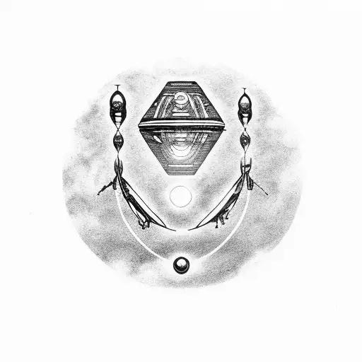 alien ship with DNA beam shooting down and atom at bottom tattoo design idea