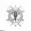 alien spaceship with DNA beam shooting down and atom at bottom tattoo design idea