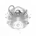 alien spaceship with DNA beam shooting down and atom at bottom tattoo design idea