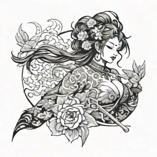 big boobies anime girl tattoo design idea