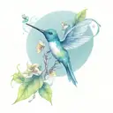 delicate hummingbird with a skull and flowers/vines tattoo design idea