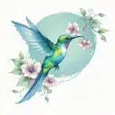 delicate hummingbird with a skull and flowers/vines tattoo design idea