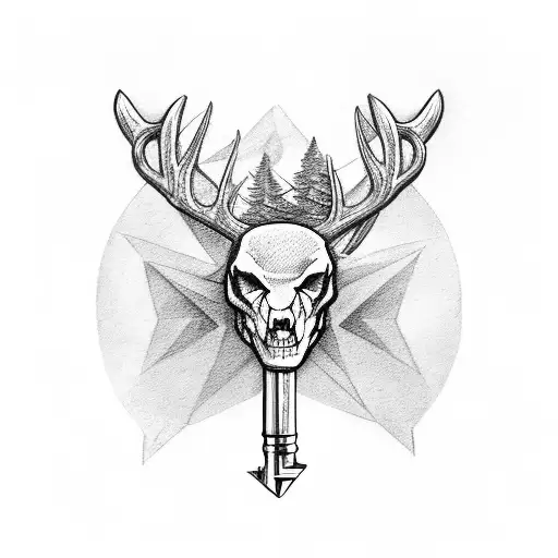 Strength, power, wisdom, perseverance, dedication, God, Buck (deer) Bear and an Arrow skeleton key  tattoo design idea