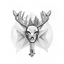 Strength, power, wisdom, perseverance, dedication, God, Buck (deer) Bear and an Arrow skeleton key  tattoo design idea