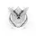 inscribed triangle yin and yang pheonix  tattoo design idea