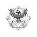 inscribed triangle yin and yang pheonix  tattoo design idea