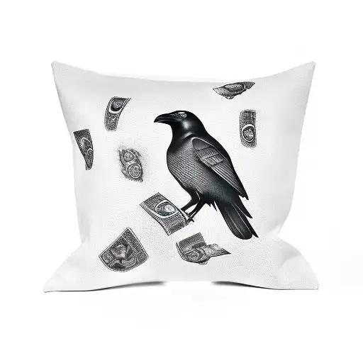 black crow bird standing on a bag of money  tattoo design idea