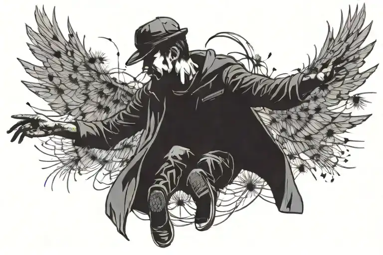 among flying dandelion seeds a hangman flying with a dandelion seed tattoo design idea