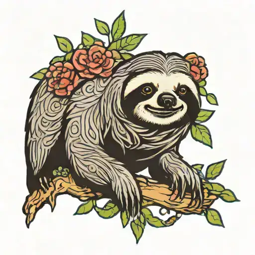 Sloth with grandma sign tattoo design idea
