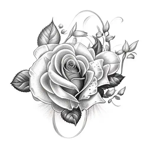 Rose, Honeysuckle, Violet, Carnation, and Snowdrop bouquet  tattoo design idea