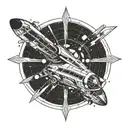 A blackwork tattoo of a futuristic spaceship traveling through a wormhole, inspired by the movie Interstellar tattoo design idea