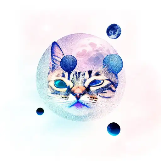  calligraphic MilkyWay word with a small cat and a moon and stars tattoo design idea