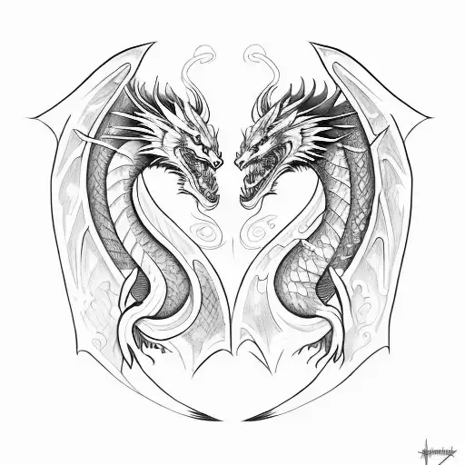 dragon and wolf back to back  tattoo design idea