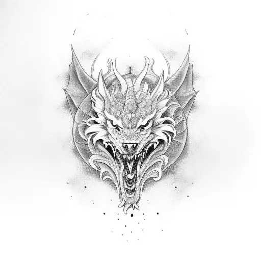dragon and wolf back to back  tattoo design idea