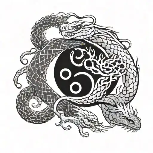 yin yang snake and dragon intertwined tattoo design idea