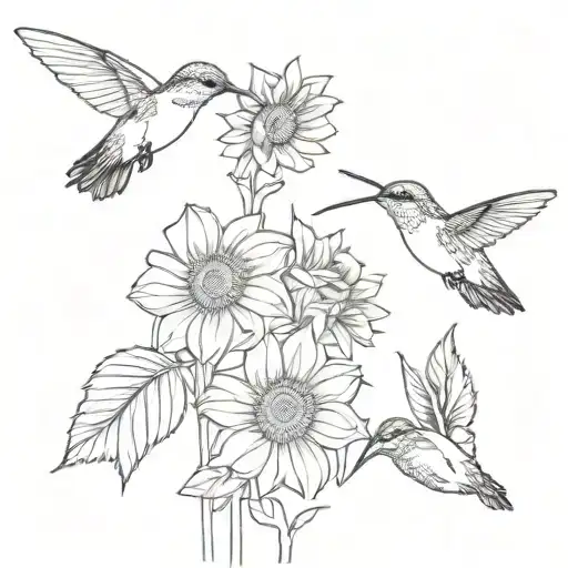 bees hummingbirds sunflower  tattoo design idea