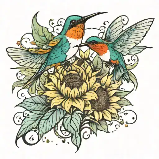 bees hummingbirds sunflower  tattoo design idea