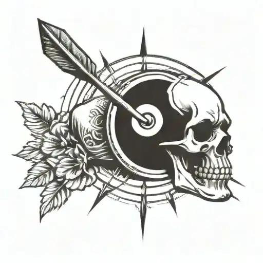skull and dart hitting the bullseye tattoo design idea
