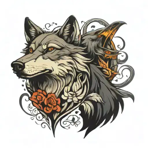 wolf and crow tattoo design idea