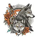 wolf and crow tattoo design idea