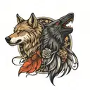 wolf and crow tattoo design idea