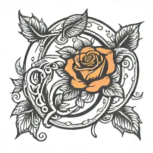 rose inside horse shoe tattoo design idea