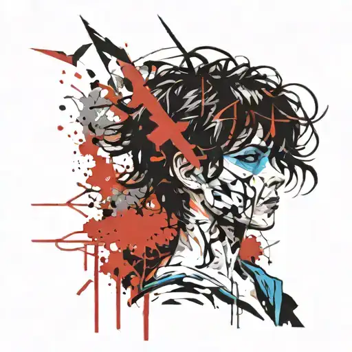 boy with black hair and blue eyes with mask tattoo design idea